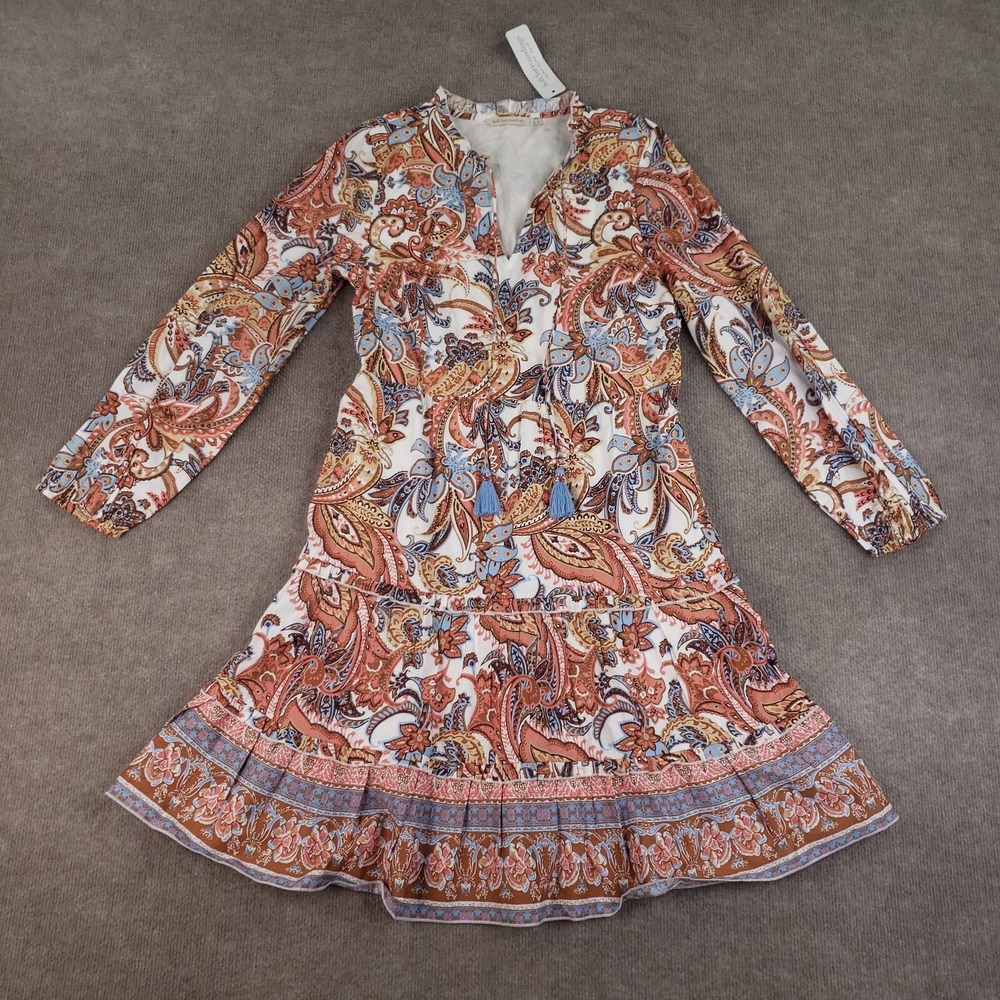 Soft Surroundings Dress Small Blue Pink Sadie Paisley Peasant Boho Lined